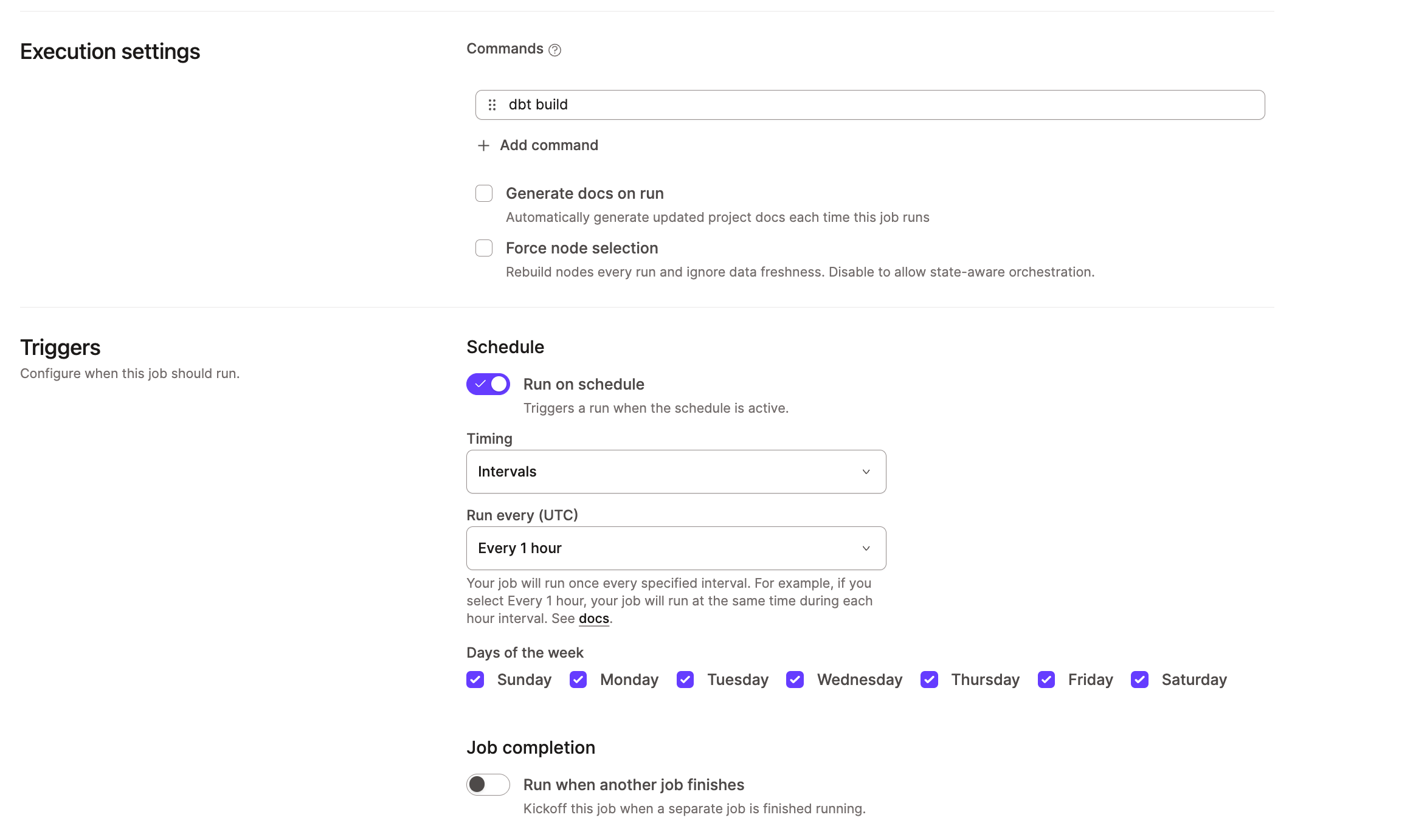 Example of Triggers on the Deploy Job page