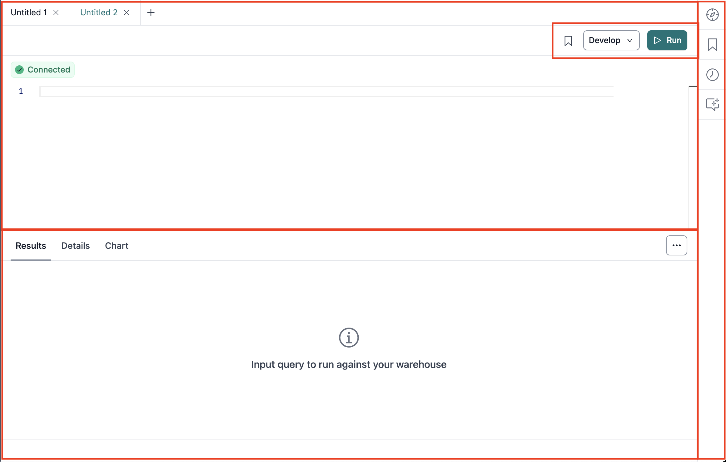 dbt Insights main interface with blank query editor